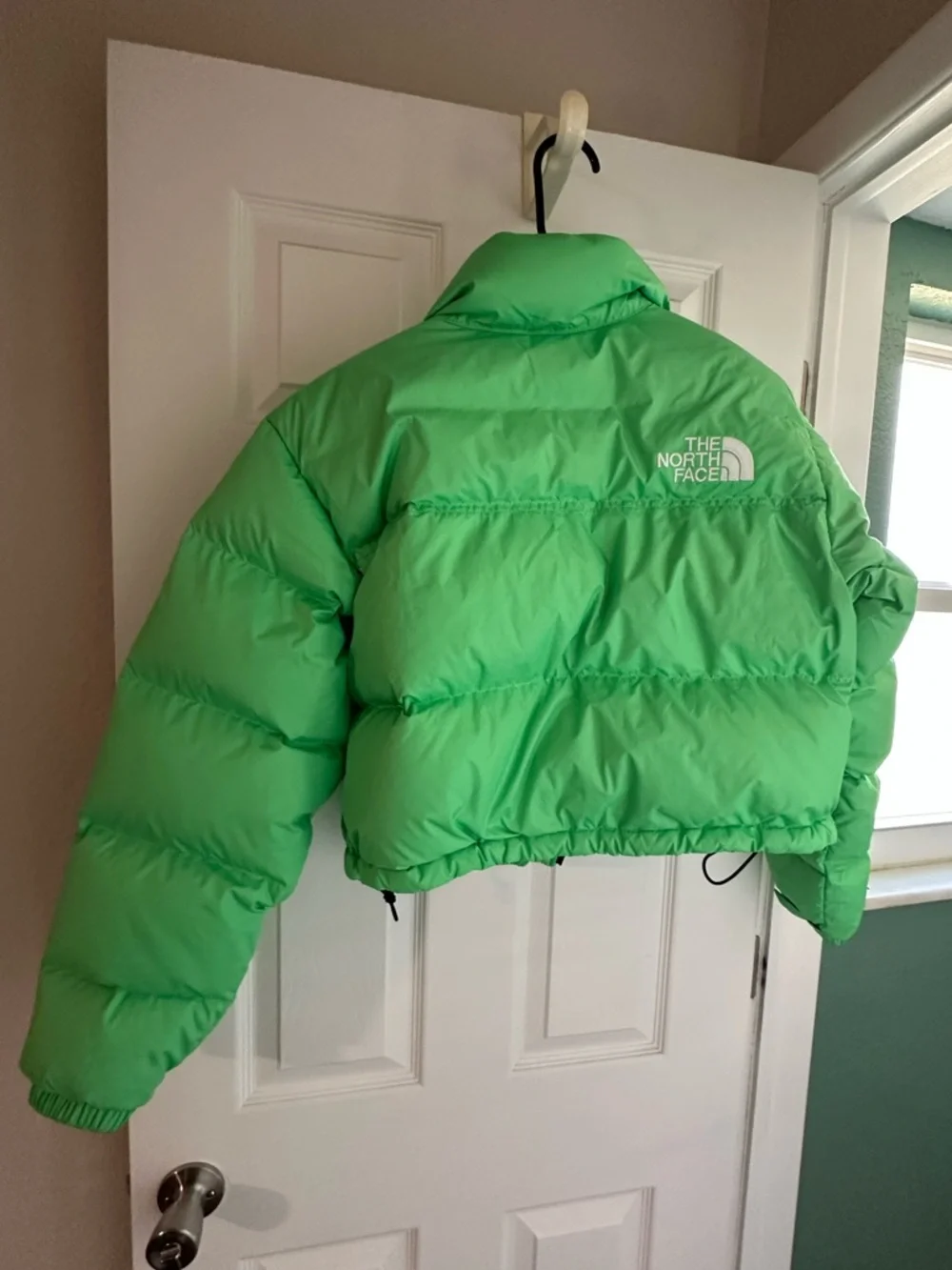The North Face Women's Cropped Nuptse Puffer Jacket in Chlorophyll Green - Picture 5 of 7